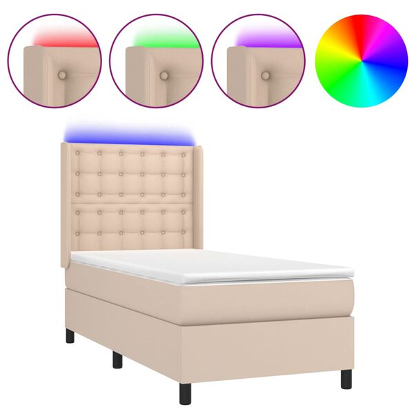 vidaXL Cama box spring c/ colchão/LED 90x190cm couro artif. cappuccino