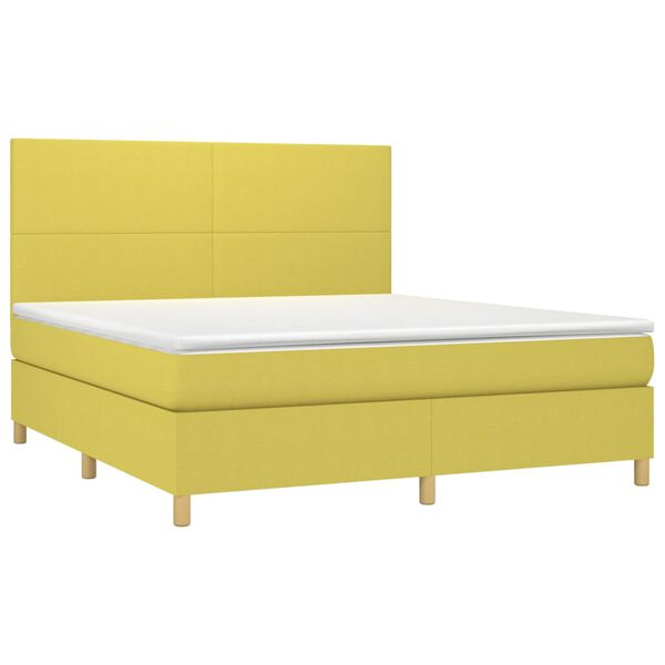 vidaXL Cama box spring c/ colch&atilde;o e LED 160x200 cm tecido verde