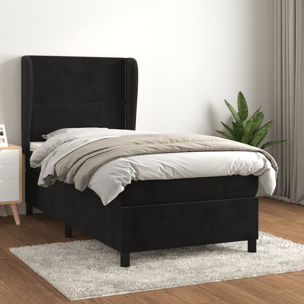vidaXL Cama com molas/colch&atilde;o 90x200 cm veludo preto