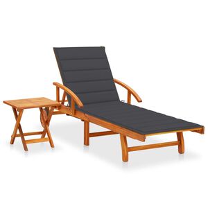 vidaXL Espregui&ccedil;adeira de jardim com mesa e almofad&atilde;o ac&aacute;cia maci&ccedil;a