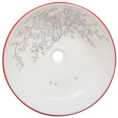 vidaXL Lavatório de bancada redondo Φ41x14 cm cerâmica branco/vermelho