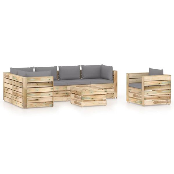 vidaXL 7 pcs conj. lounge jardim c/ almofad&otilde;es madeira impreg. verde