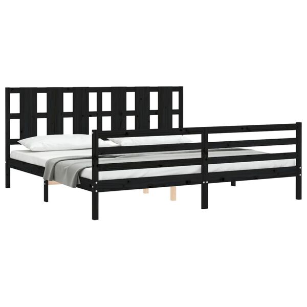 vidaXL Estrutura de cama com cabeceira 200x200 cm madeira maci&ccedil;a preto