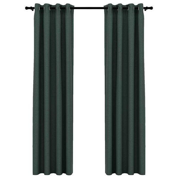 vidaXL Cortinas opacas aspeto linho c/ ilh&oacute;s 2 pcs 140x225 cm verde