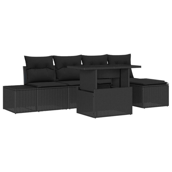 vidaXL Conjunto de Sof&aacute; de Jardim 6 pcs Preto Rattan Sint&eacute;tico