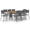 vidaXL 9 pcs conjunto de jantar para exterior vime PE cinzento