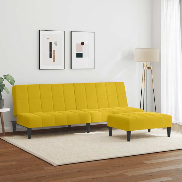vidaXL Sofá-cama 2 lugares c/ apoio de pés veludo amarelo