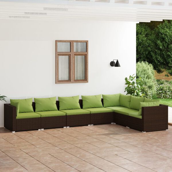 vidaXL 7 pcs conjunto lounge de jardim c/ almofad&otilde;es vime PE castanho
