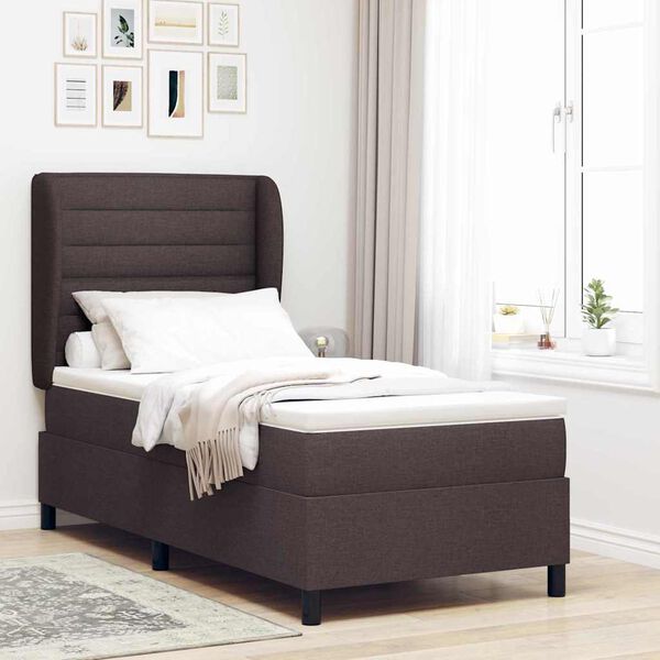 vidaXL Cama Box com colch&atilde;o Castanho escuro 90 x 190 cm tecido