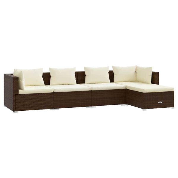 vidaXL 5 pcs conjunto lounge jardim c/ almofad&otilde;es vime PE castanho