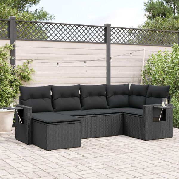 vidaXL 6 pcs conjunto sof&aacute;s de jardim c/ almofad&otilde;es vime PE preto
