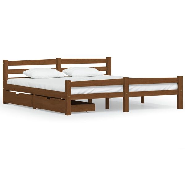 vidaXL Estrutura cama c/ 2 gavetas 180x200cm pinho maci&ccedil;o castanho mel