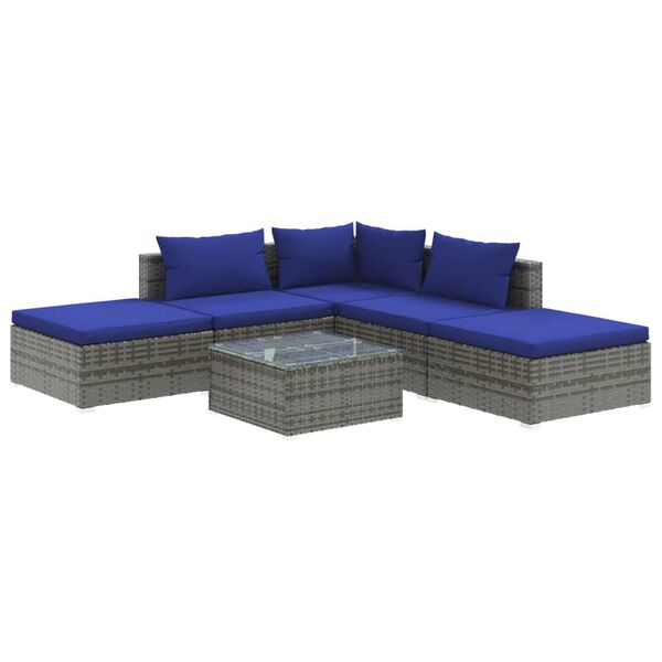 vidaXL 6 pcs conjunto lounge de jardim c/ almofad&otilde;es vime PE cinzento