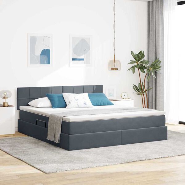 vidaXL Cama com arruma&ccedil;&atilde;o e LED Cinza Escuro 180 x 200 cm Veludo