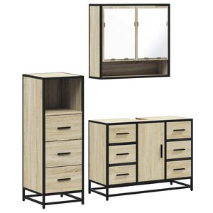 vidaXL 3 pcs conj. m&oacute;veis casa banho derivados madeira carvalho sonoma