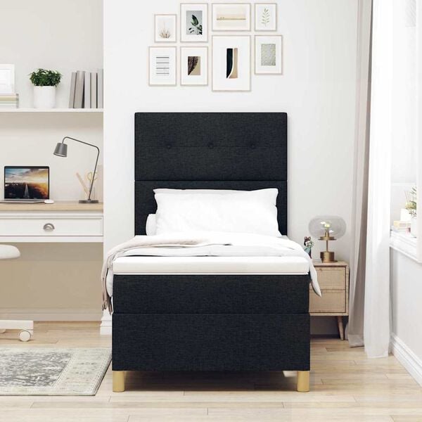 vidaXL Cama Box com colch&atilde;o com cabeceira Preto 90 x 190 cm tecido