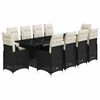 vidaXL 11 pcs conjunto de bistr&ocirc; p/ jardim c/ almofad&otilde;es vime PE preto