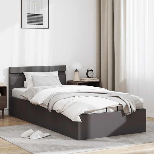 vidaXL Cama hidr&aacute;ulica c/ arruma&ccedil;&atilde;o LED 100x200cm couro artific. cinza