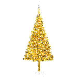 vidaXL &Aacute;rvore Natal artificial pr&eacute;-iluminada c/bolas 210cm PET dourado