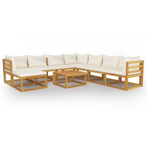 vidaXL 9 pcs conjunto lounge jardim c/ almofad&otilde;es ac&aacute;cia maci&ccedil;a creme