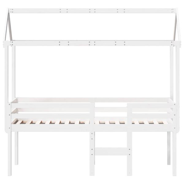 vidaXL Cama alta com telhado 75x190 cm pinho maci&ccedil;o branco