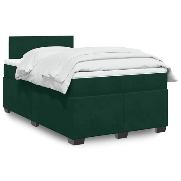 vidaXL Cama boxspring com colch&atilde;o 120x190 cm veludo verde-escuro