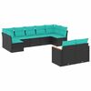 vidaXL Conjunto de sof&aacute; de jardim de 9 pe&ccedil;as com almofadas em rattan sint&eacute;tico preto