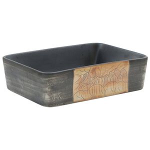 vidaXL Lavat&oacute;rio retangular 46x35,5x13 cm cer&acirc;mica preto e castanho