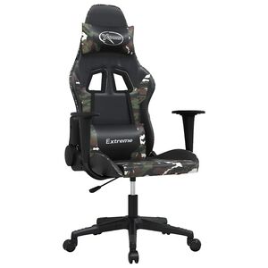 vidaXL Cadeira gaming massagens couro artificial preto e camuflagem