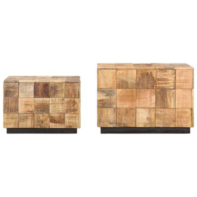 vidaXL Mesas de centro 2 pcs c/ design blocos madeira mangueira áspera