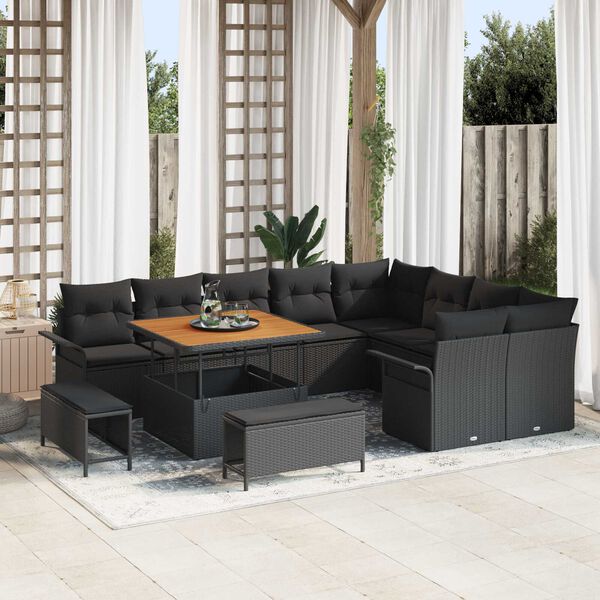 vidaXL Conjunto de Sof&aacute; de Jardim com almofada 12 pcs Preto