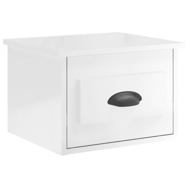vidaXL Mesa de cabeceira de parede 41,5x36x28 cm branco brilhante