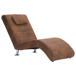 vidaXL Chaise longue com almofada camur&ccedil;a artificial castanho