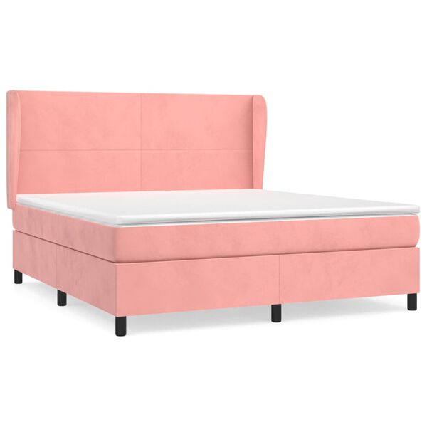 vidaXL Cama com molas/colch&atilde;o 160x200 cm veludo rosa
