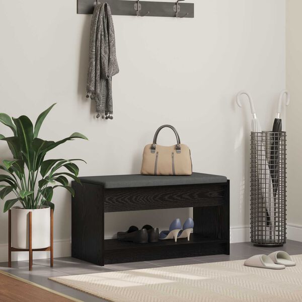 vidaXL Banco de Hall com almofada Carvalho Preto 83 x 38 x 45 cm