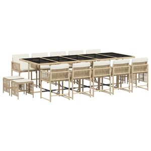 vidaXL 15 pcs conjunto de jantar p/ jardim com almofad&otilde;es vime PE bege