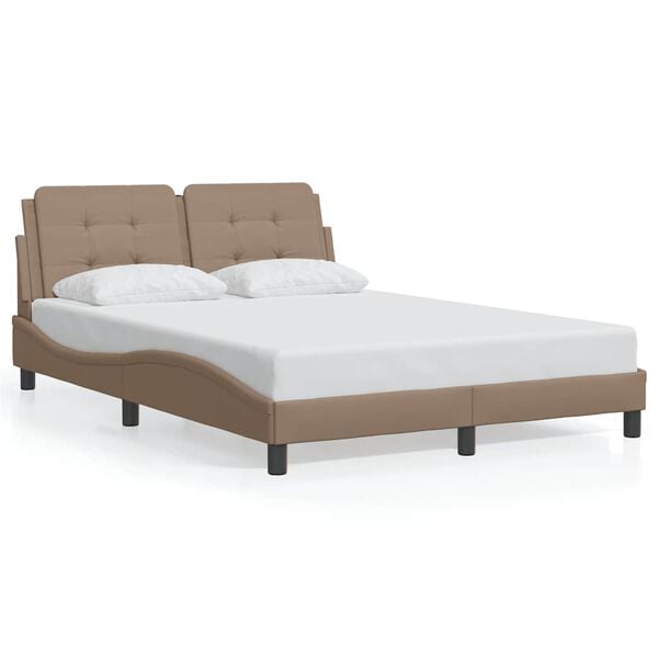 vidaXL Estrutura de cama sem colch&atilde;o Zadar 140x200 cm couro artificial cappuccino
