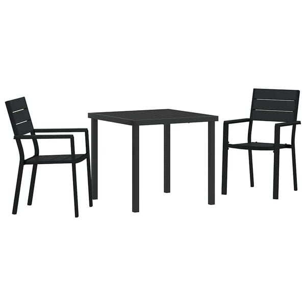 vidaXL Conjunto de Jantar para Jardim 3 pcs Preto A&ccedil;o revestido a p&oacute;