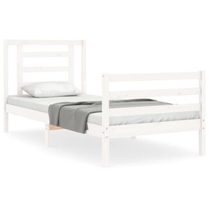 vidaXL Estrutura cama de solteiro c/ cabeceira madeira maci&ccedil;a branco