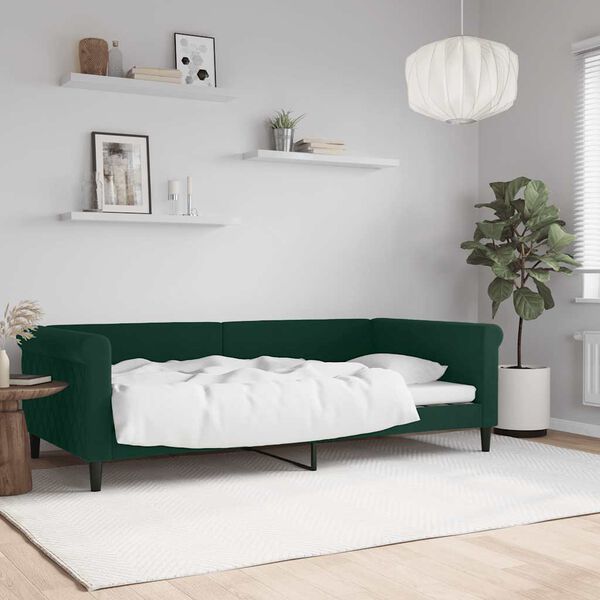 vidaXL Sof&aacute;-cama 100x200 cm veludo verde-escuro