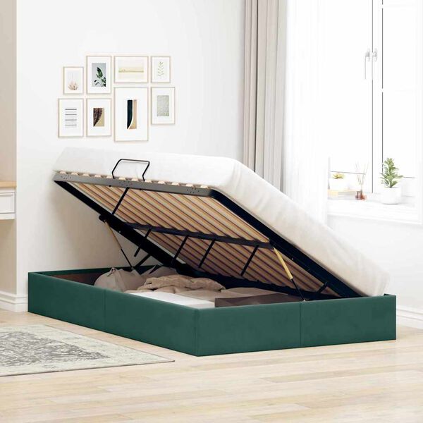 vidaXL Cama com Armazenamento Verde Escuro 120 x 200 cm Veludo