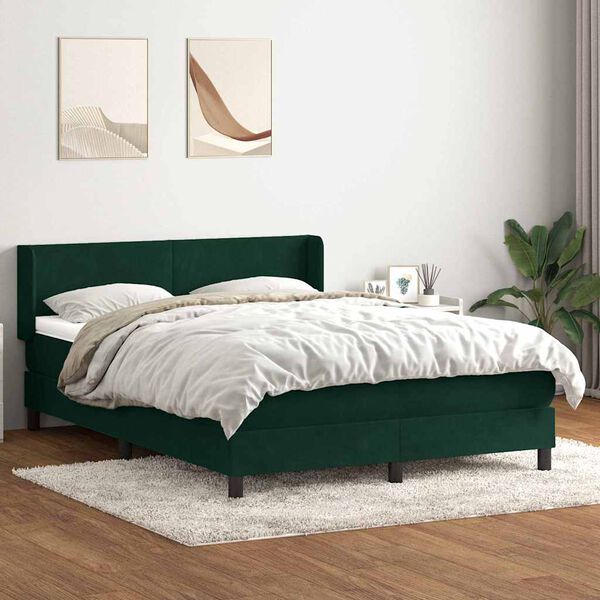 vidaXL Cama com molas/colch&atilde;o 160x220 cm veludo verde-escuro