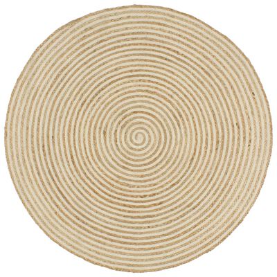 vidaXL Tapete artesanal em juta com design em espiral branco 120 cm