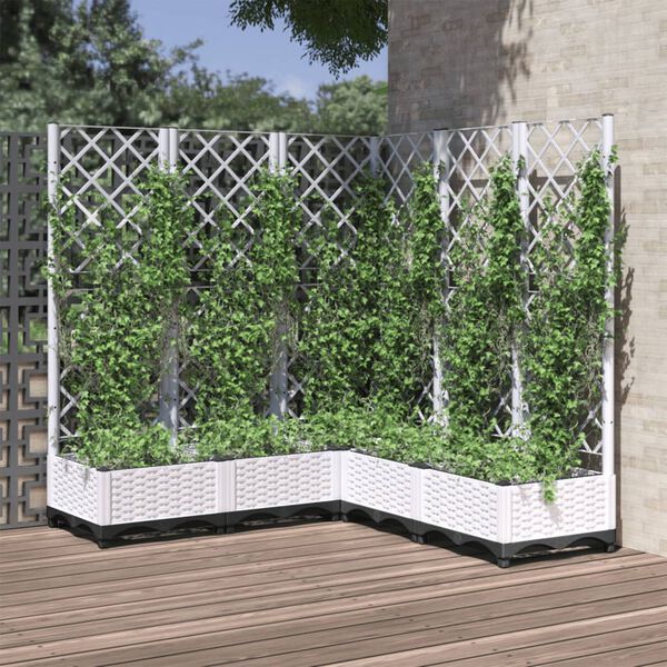 vidaXL Vaso/floreira jardim c/ treli&ccedil;a 120x120x121,5 cm PP branco