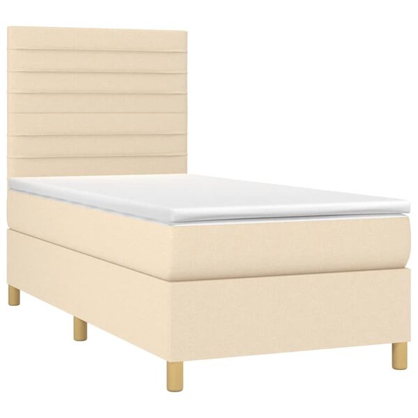 vidaXL Cama com molas/colch&atilde;o 90x190 cm tecido cor creme