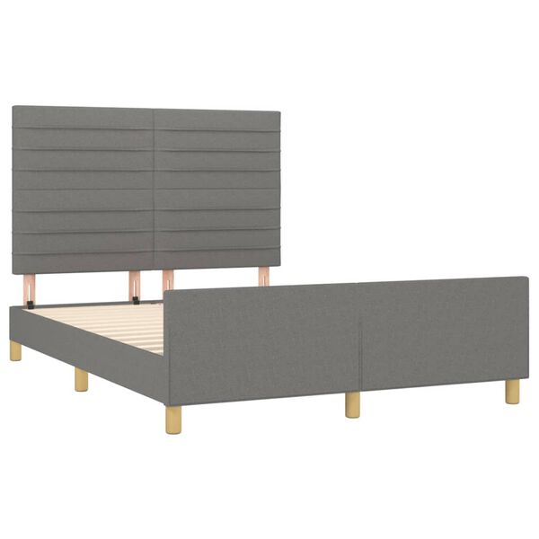 vidaXL Estrutura de cama sem colch&atilde;o 140x200 cm tecido cinzento-escuro
