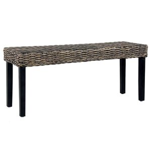 vidaXL Banco 110cm vime Kubu natural e madeira maci&ccedil;a de mogno preto