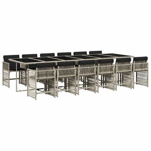 vidaXL 13 pcs conj. jantar jardim c/ almofad&otilde;es vime PE cinzento-claro