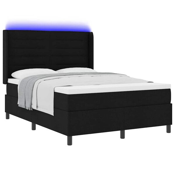 vidaXL Cama Box Spring LED com colch&atilde;o Preto 160 x 200 cm tecido