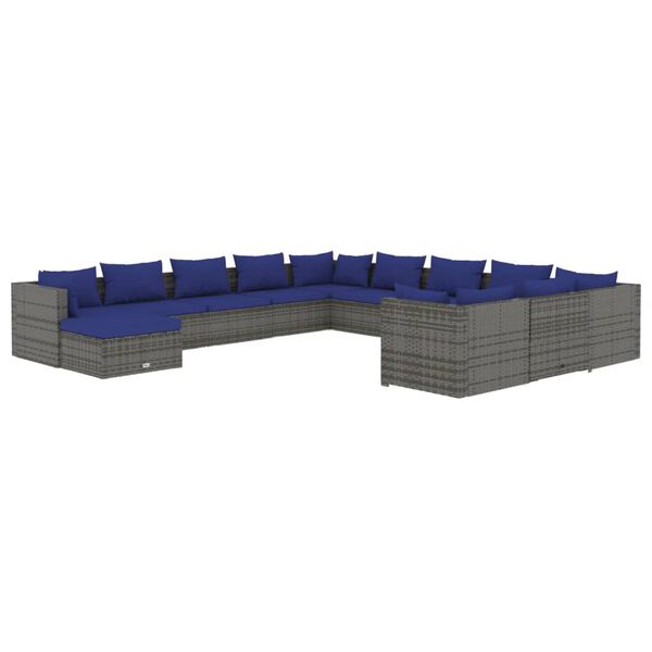 vidaXL 12 pcs conjunto lounge de jardim c/ almofadões vime PE cinzento